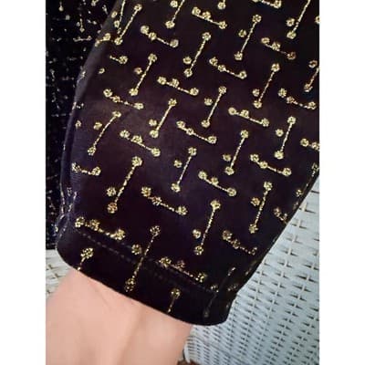 Notations Long Sleeve Pull Over Blouse XL Black Velvet Gold Shimmers Details NWT - Thumbnail 12