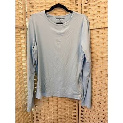 Hang Ten Women's Long Sleeve Sun Shirt Rash Guard Top XL Baby Blue Crew Neck