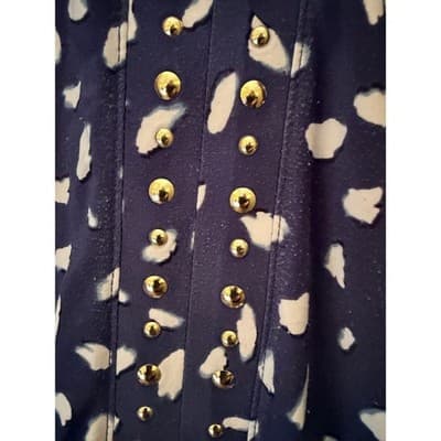 INC International Concepts Womens Navy Long Sleeve Blouse Gold Beaded Trim L - Thumbnail 7