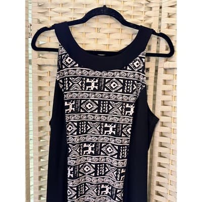 AB STUDIO Sleeveless Maxi Dress XL Black White Geometric Panel Straight Cut - Thumbnail 5
