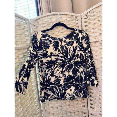 Jonden Floral Wide Square Neckline Three Quarter Length Sleeves Blouse Black - Thumbnail 8