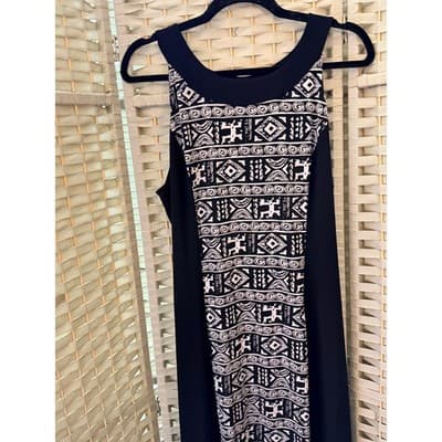 AB STUDIO Sleeveless Maxi Dress XL Black White Geometric Panel Straight Cut - Thumbnail 9