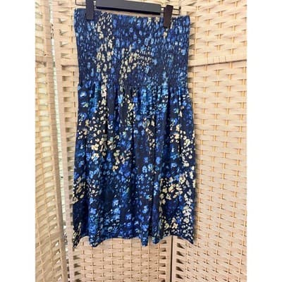 Women's Strapless Abstract Floral Print Elastic Smocked Tube Mini Dress Blue XL - Thumbnail 2