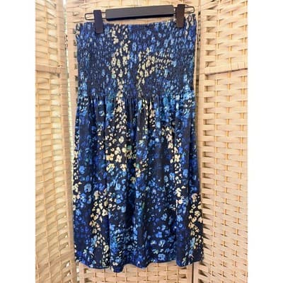 Women's Strapless Abstract Floral Print Elastic Smocked Tube Mini Dress Blue XL - Thumbnail 9