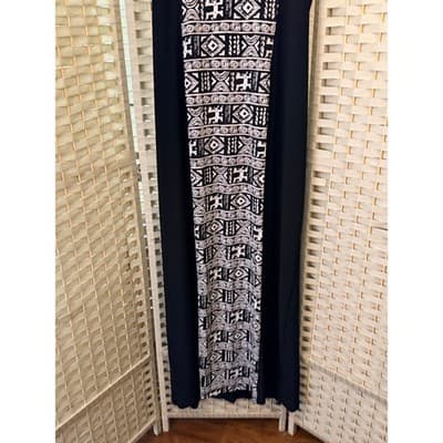 AB STUDIO Sleeveless Maxi Dress XL Black White Geometric Panel Straight Cut - Thumbnail 4