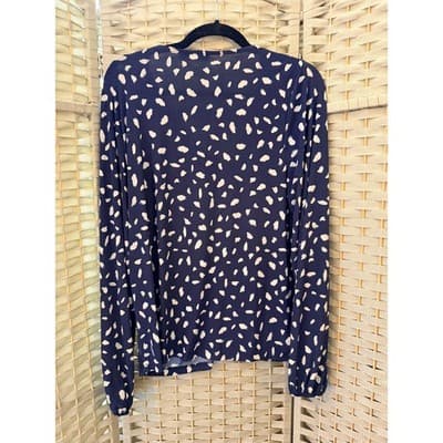 INC International Concepts Womens Navy Long Sleeve Blouse Gold Beaded Trim L - Thumbnail 11
