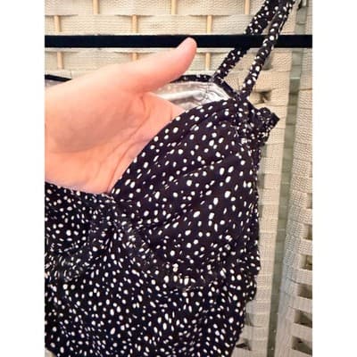 Forever 21 Ruched Sweetheart Crop Top S Black Ditsy Polka Dot Sleeveless NWT - Thumbnail 5