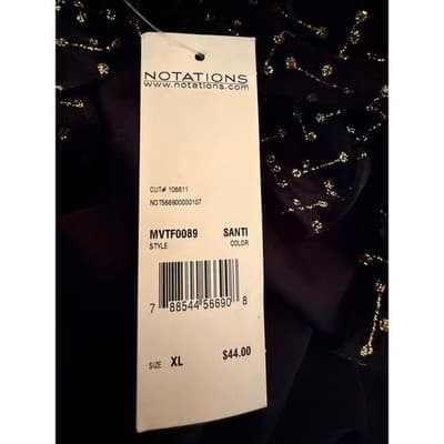 Notations Long Sleeve Pull Over Blouse XL Black Velvet Gold Shimmers Details NWT - Thumbnail 4
