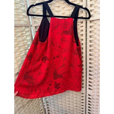 Women's Floral Print V Neck Camisole Wide Shoulder Strap Sleeveless Top Red - Thumbnail 9