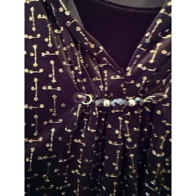 Notations Long Sleeve Pull Over Blouse XL Black Velvet Gold Shimmers Details NWT - Thumbnail 10