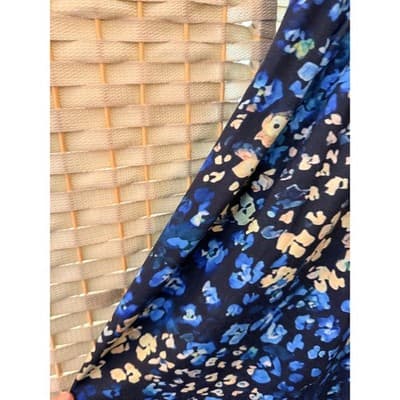 Women's Strapless Abstract Floral Print Elastic Smocked Tube Mini Dress Blue XL - Thumbnail 7
