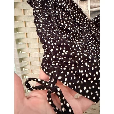 Forever 21 Ruched Sweetheart Crop Top S Black Ditsy Polka Dot Sleeveless NWT - Thumbnail 4