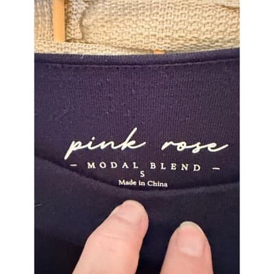 Pink Rose Short Sleeve Ruched Top Small Navy Blue Cropped Style Crew Neck - Thumbnail 5