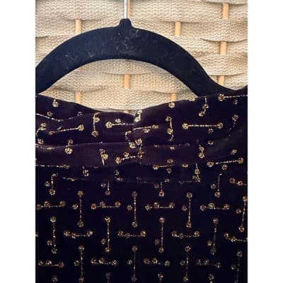 Notations Long Sleeve Pull Over Blouse XL Black Velvet Gold Shimmers Details NWT - Thumbnail 16