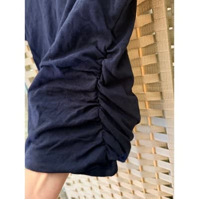 Pink Rose Short Sleeve Ruched Top Small Navy Blue Cropped Style Crew Neck - Thumbnail 8