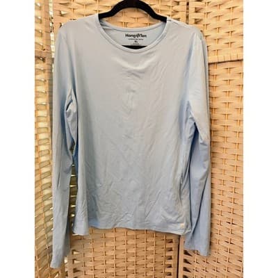 Hang Ten Women's Long Sleeve Sun Shirt Rash Guard Top XL Baby Blue Crew Neck - Thumbnail 2