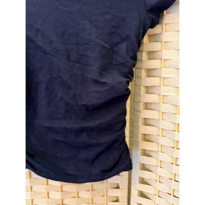 Pink Rose Short Sleeve Ruched Top Small Navy Blue Cropped Style Crew Neck - Thumbnail 3