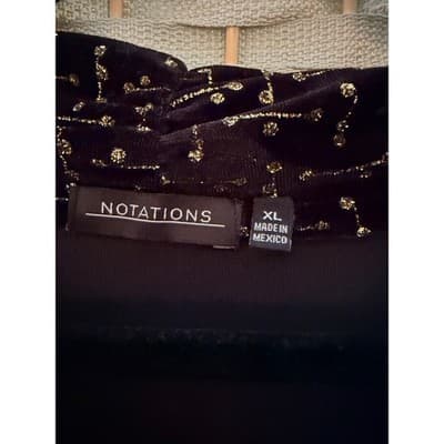 Notations Long Sleeve Pull Over Blouse XL Black Velvet Gold Shimmers Details NWT - Thumbnail 8