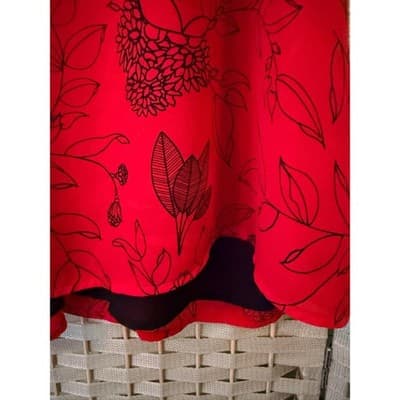 Women's Floral Print V Neck Camisole Wide Shoulder Strap Sleeveless Top Red - Thumbnail 7