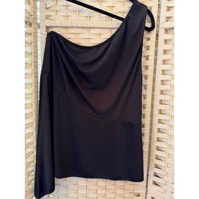 SHEIN Curve Asymmetrical Draped One Shoulder Top 2XL Black Cowl Neck Style - Thumbnail 2