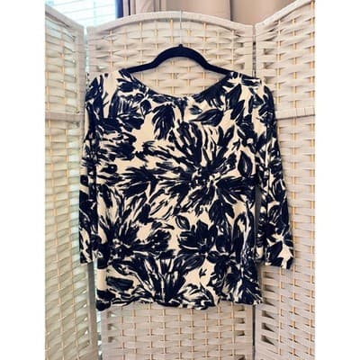 Jonden Floral Wide Square Neckline Three Quarter Length Sleeves Blouse Black - Thumbnail 6