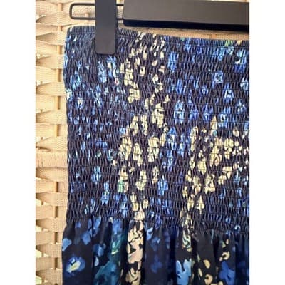 Women's Strapless Abstract Floral Print Elastic Smocked Tube Mini Dress Blue XL - Thumbnail 6