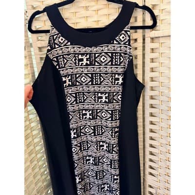 AB STUDIO Sleeveless Maxi Dress XL Black White Geometric Panel Straight Cut - Thumbnail 6