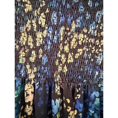Women's Strapless Abstract Floral Print Elastic Smocked Tube Mini Dress Blue XL - Thumbnail 5