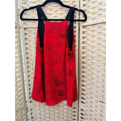 Women's Floral Print V Neck Camisole Wide Shoulder Strap Sleeveless Top Red - Thumbnail 8