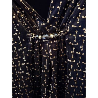 Notations Long Sleeve Pull Over Blouse XL Black Velvet Gold Shimmers Details NWT - Thumbnail 6