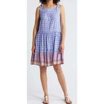 BeachLunchLounge Tiered Strappy Sundress S Purple Floral Pattern Boho Style