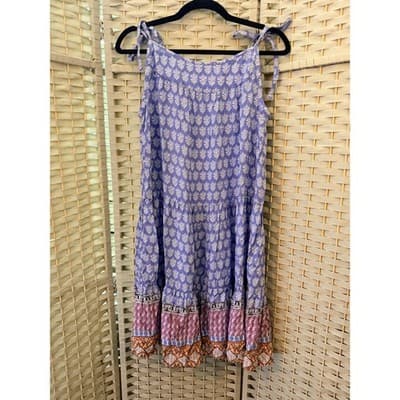 BeachLunchLounge Tiered Strappy Sundress S Purple Floral Pattern Boho Style - Thumbnail 2