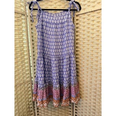 BeachLunchLounge Tiered Strappy Sundress S Purple Floral Pattern Boho Style - Thumbnail 9