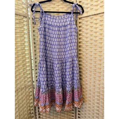 BeachLunchLounge Tiered Strappy Sundress S Purple Floral Pattern Boho Style - Thumbnail 10