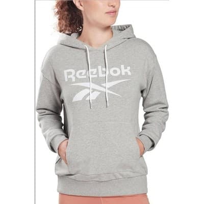 Reebok Identity Big Logo Fleece Hoodie Jacket M Gray Adjustable Drawstring NWT