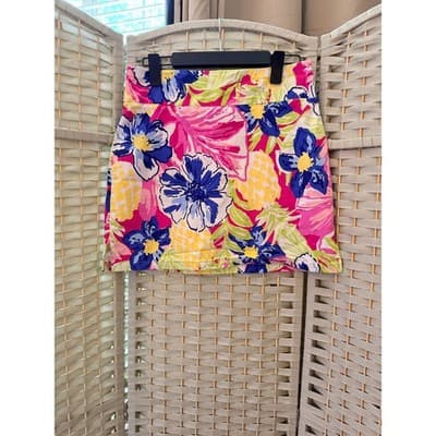 Rafaella Women's Floral Cosmo Pink Tropical Print Mini Skorts Yellow Small