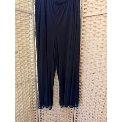 Dressbarn Collection Wide-Leg Sheer Overlay Elastic Waist Pants Black 22/24 - Thumbnail 2