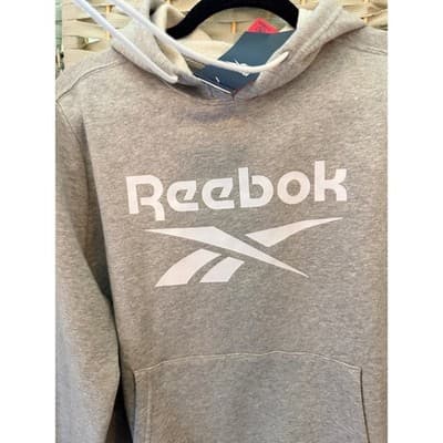 Reebok Identity Big Logo Fleece Hoodie Jacket M Gray Adjustable Drawstring NWT - Thumbnail 4