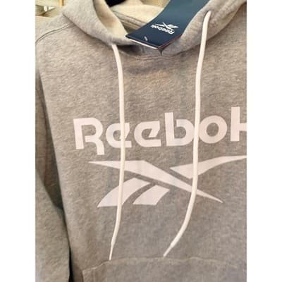 Reebok Identity Big Logo Fleece Hoodie Jacket M Gray Adjustable Drawstring NWT - Thumbnail 8