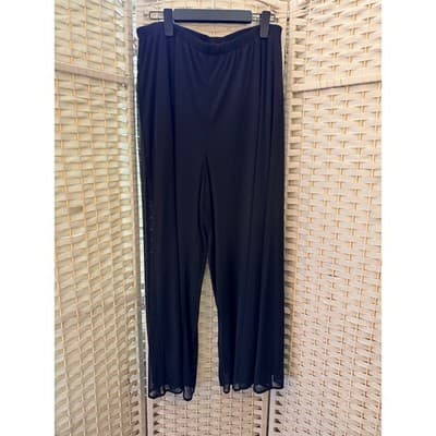 Dressbarn Collection Wide-Leg Sheer Overlay Elastic Waist Pants Black 22/24