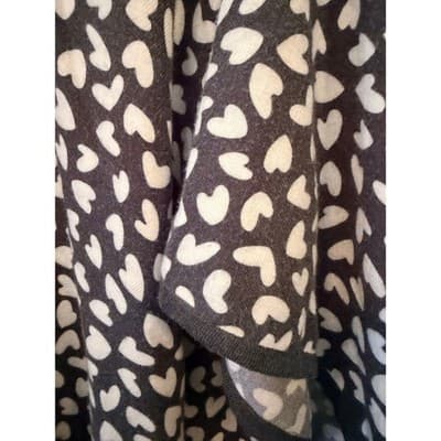 Ann Taylor Heart Print Open Front Poncho Cardigan OS Black Lightweight Wrap Shaw - Thumbnail 11