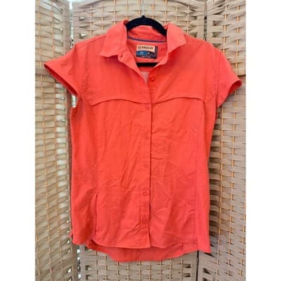 Magellan Outdoors Women's Fish Gear Short Sleeve Top Orange M Button Down NWOT
