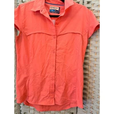 Magellan Outdoors Women's Fish Gear Short Sleeve Top Orange M Button Down NWOT - Thumbnail 2