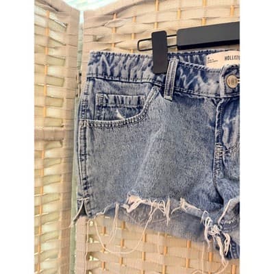 Hollister Denim Shorts Women's 10 Light Wash Frayed Raw Hem Distressed - Thumbnail 8