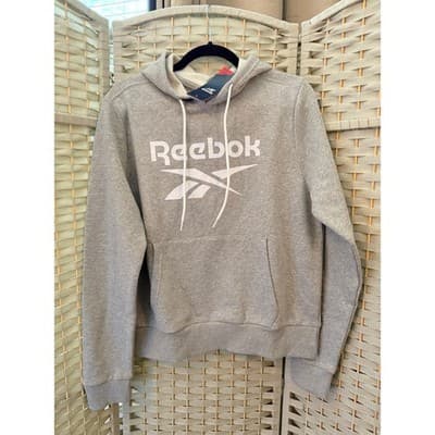 Reebok Identity Big Logo Fleece Hoodie Jacket M Gray Adjustable Drawstring NWT - Thumbnail 3
