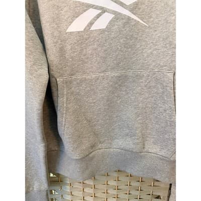 Reebok Identity Big Logo Fleece Hoodie Jacket M Gray Adjustable Drawstring NWT - Thumbnail 5