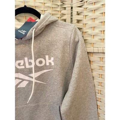 Reebok Identity Big Logo Fleece Hoodie Jacket M Gray Adjustable Drawstring NWT - Thumbnail 7