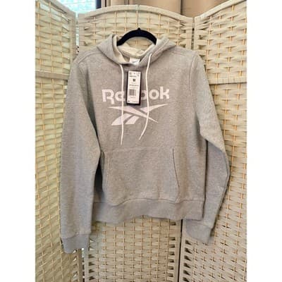 Reebok Identity Big Logo Fleece Hoodie Jacket M Gray Adjustable Drawstring NWT - Thumbnail 2