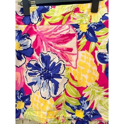 Rafaella Women's Floral Cosmo Pink Tropical Print Mini Skorts Yellow Small - Thumbnail 6