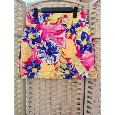 Rafaella Women's Floral Cosmo Pink Tropical Print Mini Skorts Yellow Small - Thumbnail 2